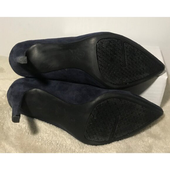Nine West Etta Shoes Heels Pumps 8 1/2 Navy Blue Point Toe Suede Leather - Picture 8 of 14